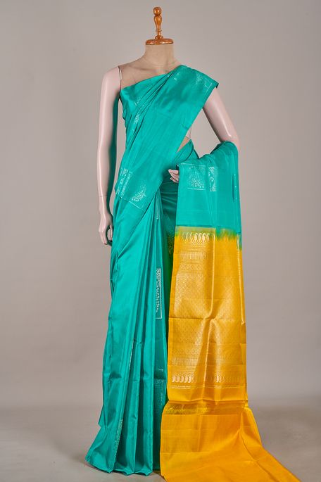 silk jungle sea green saree with blouse