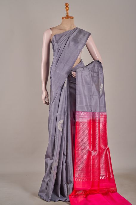 silk light steel grey saree with blouse