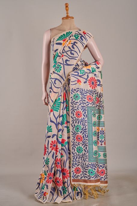 Jamdani cotton light beige saree with blouse