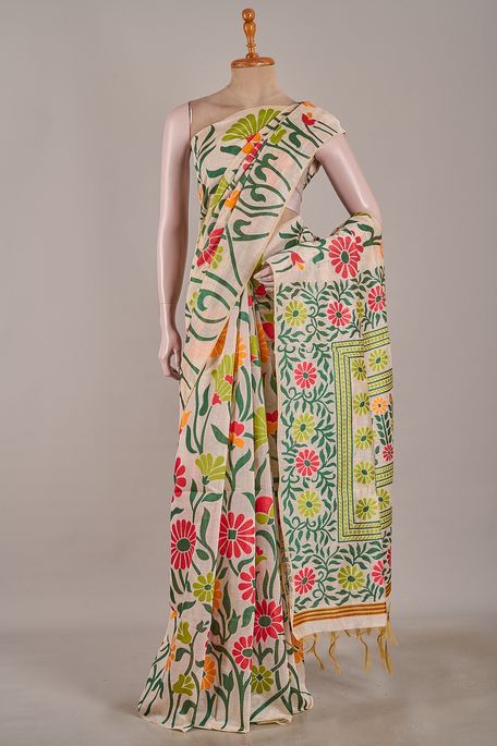 Jamdani cotton light beige saree with blouse
