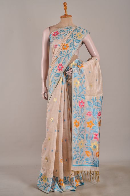 cotton light beige saree with blouse