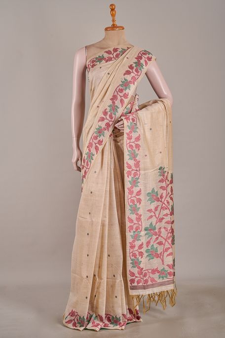 cotton light beige saree with blouse