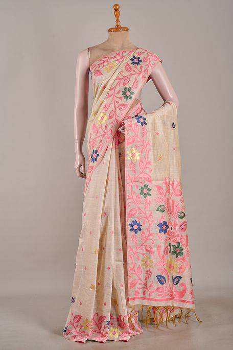 cotton light beige saree with blouse