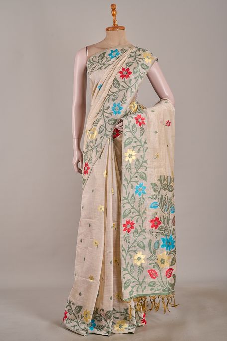 cotton light beige saree with blouse