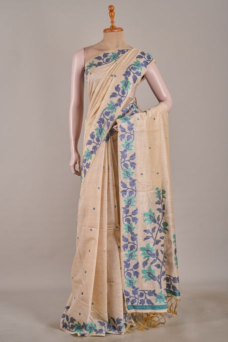 cotton light beige saree with blouse