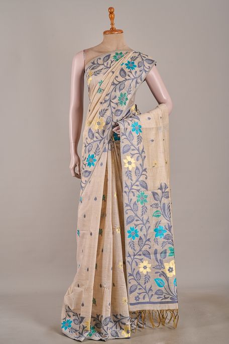 cotton light beige saree with blouse