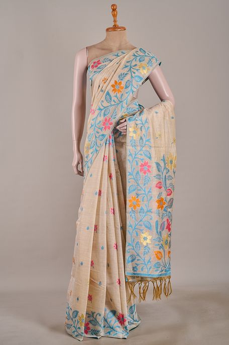 cotton light beige saree with blouse