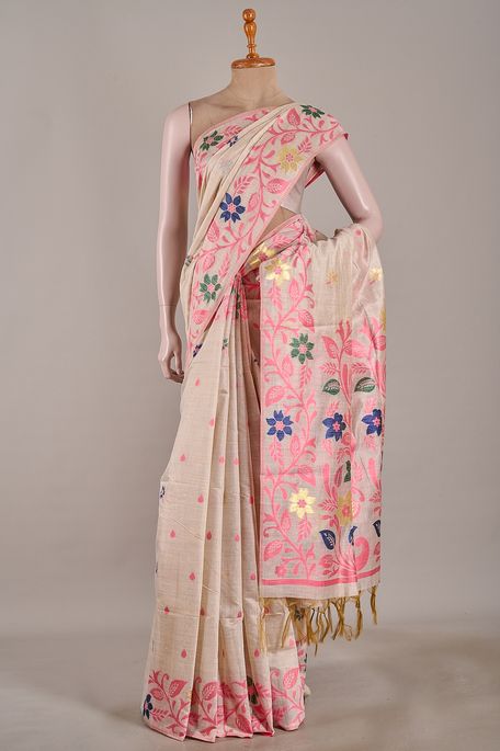 cotton light beige saree with blouse