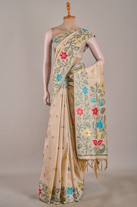 cotton light beige saree with blouse