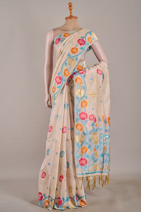 cotton light beige saree with blouse