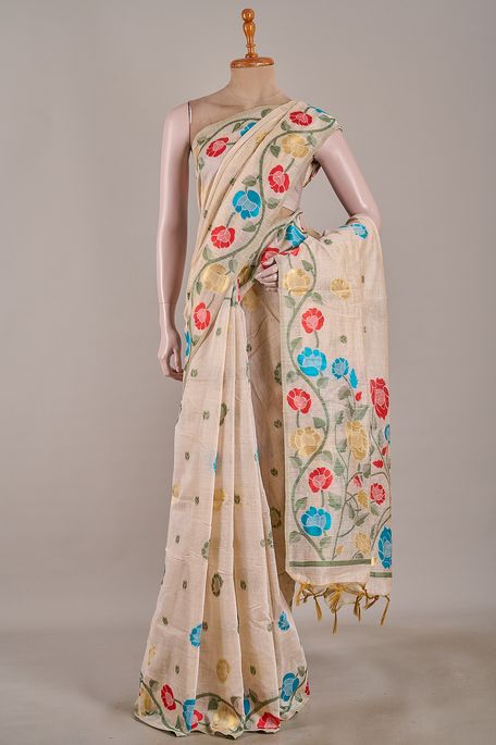 cotton light beige saree with blouse