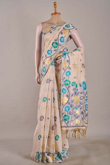 cotton light beige saree with blouse
