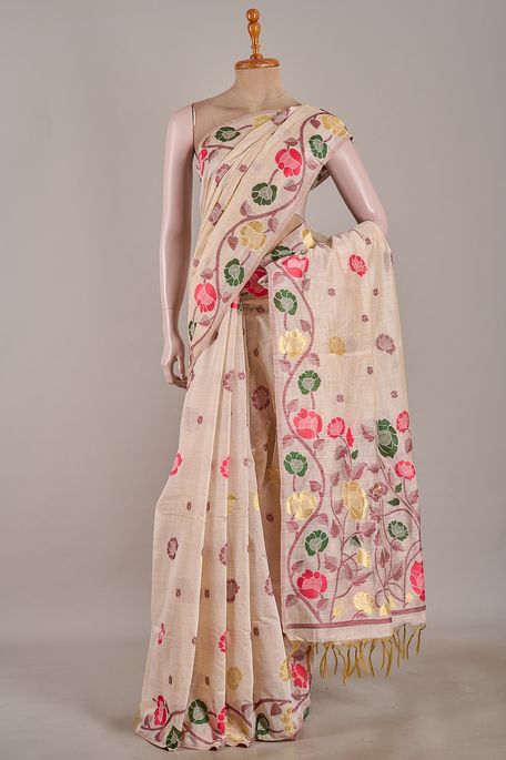 cotton light beige saree with blouse