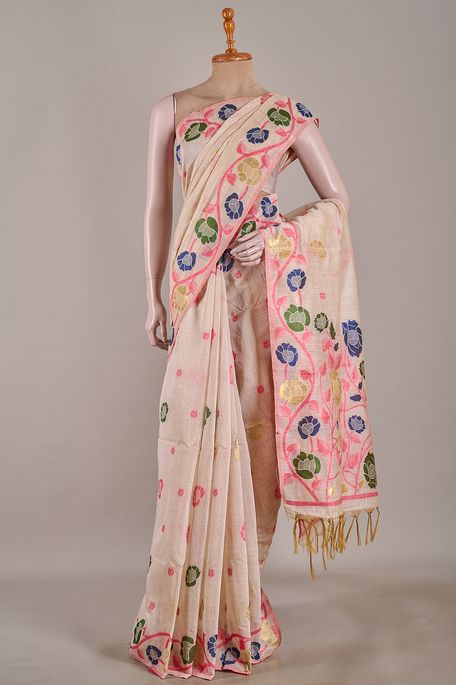 cotton light beige saree with blouse