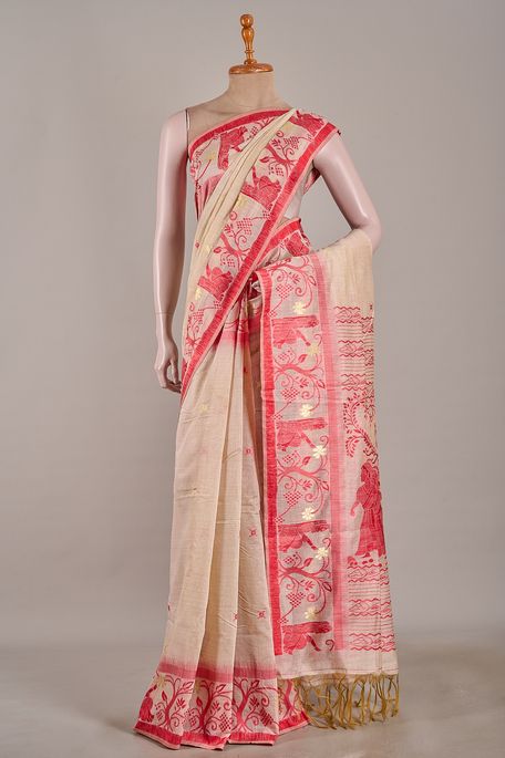 cotton light beige saree with blouse