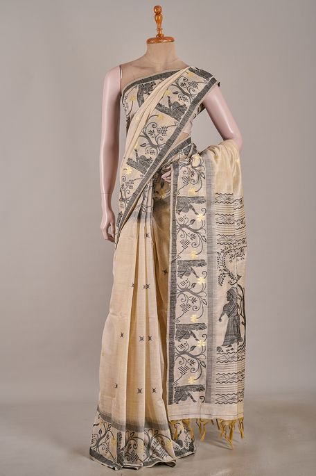 cotton light beige saree with blouse
