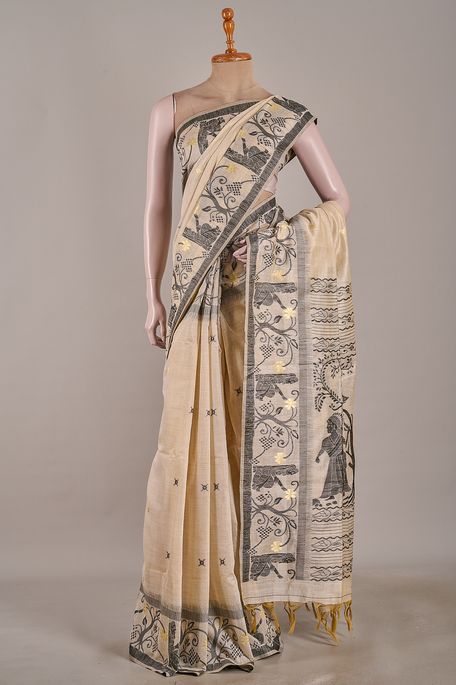 cotton light beige saree with blouse