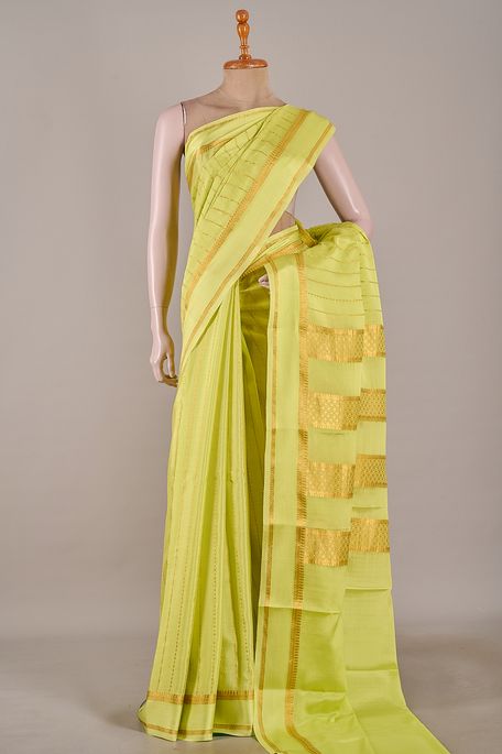 Mysore crepe raw apple green saree with blouse