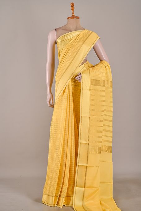 Mysore crepe vanila yellow saree with blouse