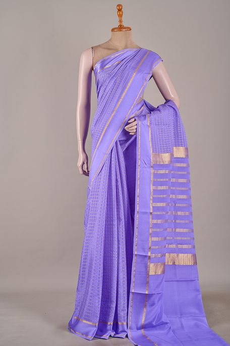 Mysore crepe lilac blue saree with blouse