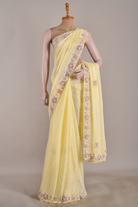 crepe blush lemon yellow saree with blouse