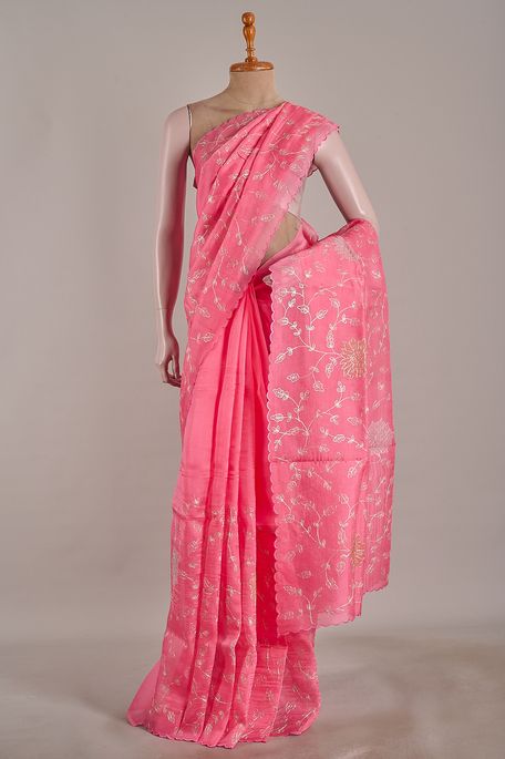 organza salmon pink saree with blouse