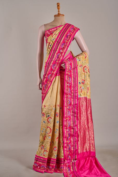 silk light peach saree with blouse