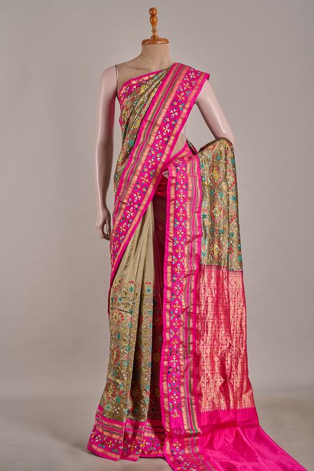silk earth olive green saree with blouse