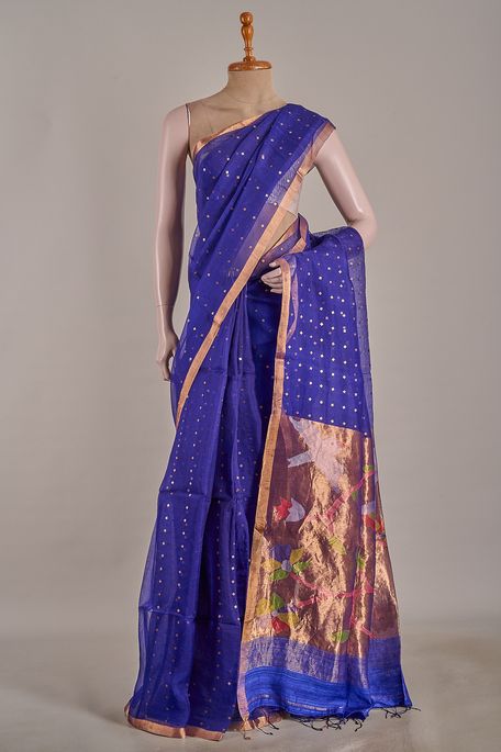 organza navy blue saree with blouse