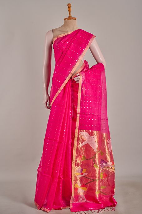 organza fuschia pink saree with blouse