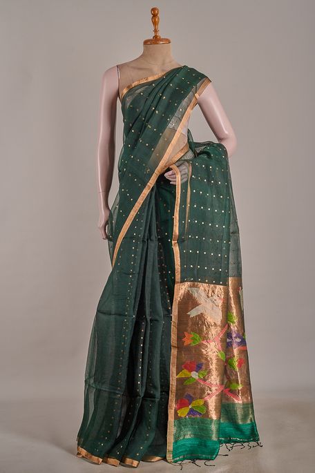 organza dark bottle green saree with blouse