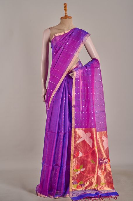 organza dark violet purple saree with blouse