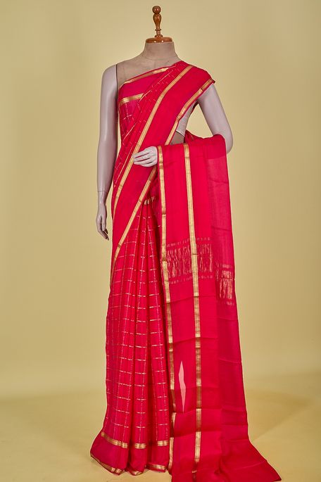 Mysore crepe fuschia pink saree with blouse