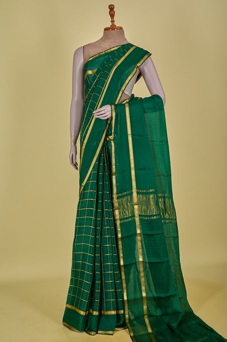 Mysore crepe bottle green saree with blouse
