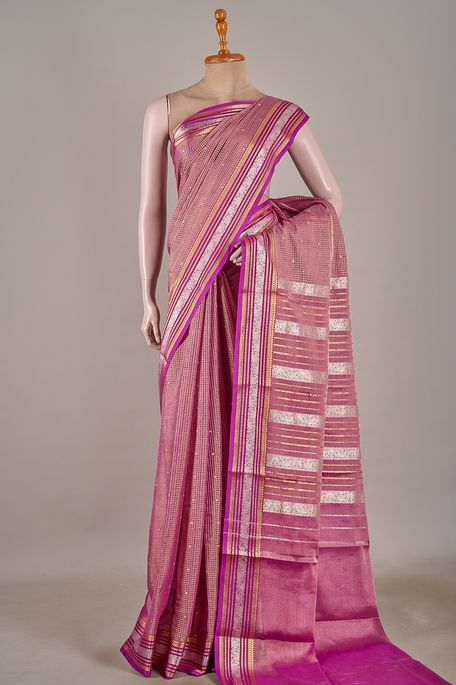Mysore crepe tissue dark violet purple saree with blouse
