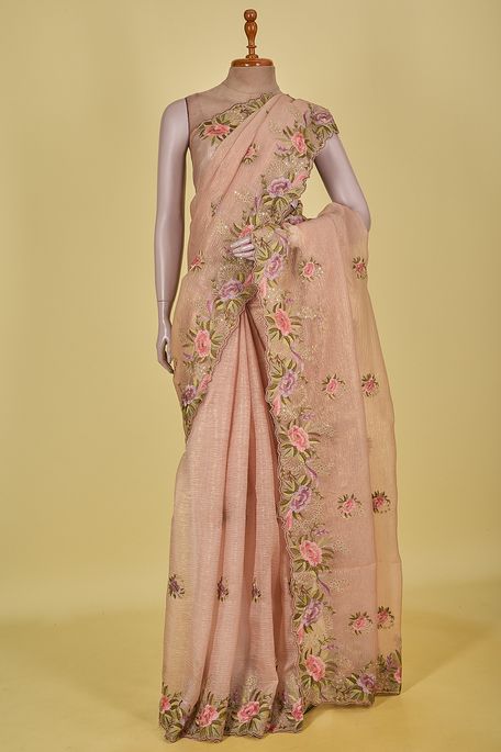 organza tissue malt brown saree with blouse