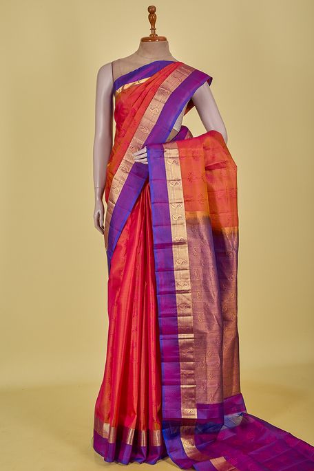 silk dark salmon pink saree with blouse