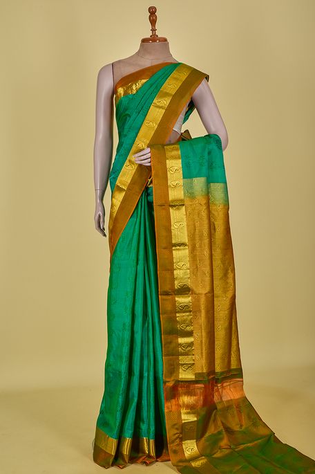 silk green saree with blouse