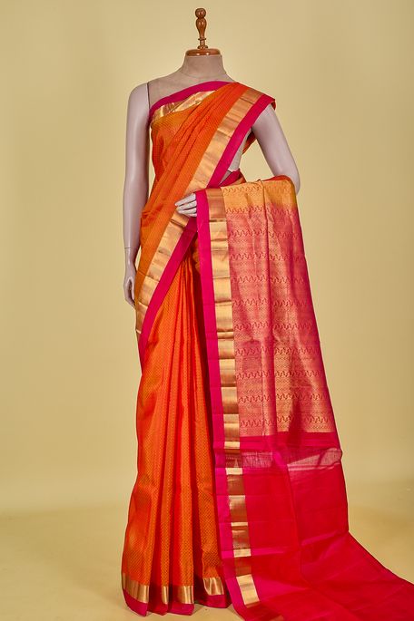silk saffron orange saree with blouse