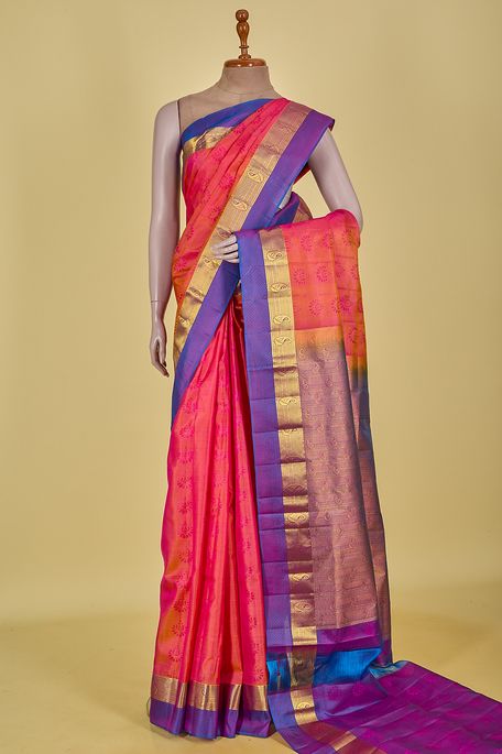 silk dark salmon pink saree with blouse
