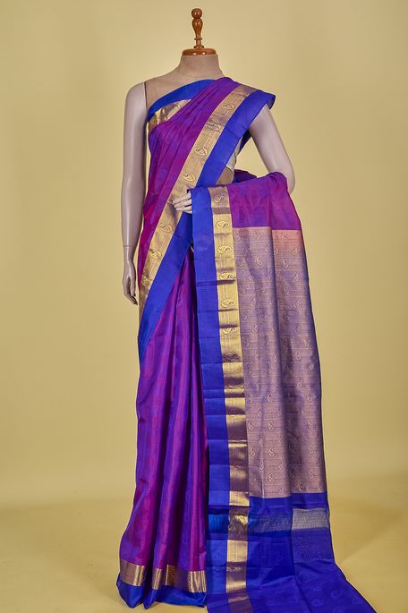 silk dark violet purple saree with blouse