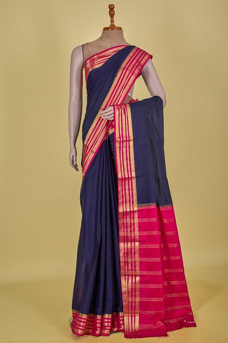 crepe navy blue saree with blouse