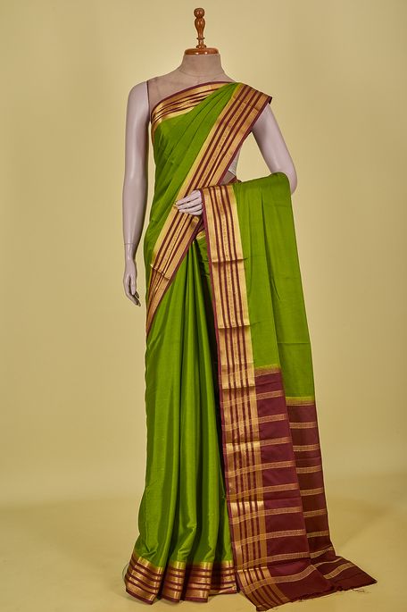 crepe dark raw apple green saree with blouse