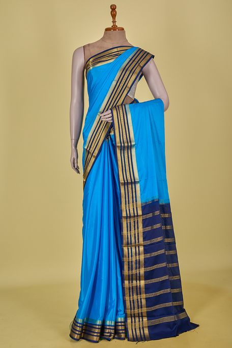 crepe sapphire aqua blue saree with blouse