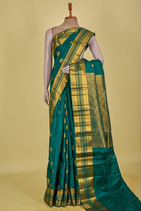 Kanchipuram silk bottle green saree with blouse