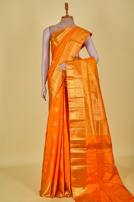 Kanchipuram silk light saffron orange saree with blouse
