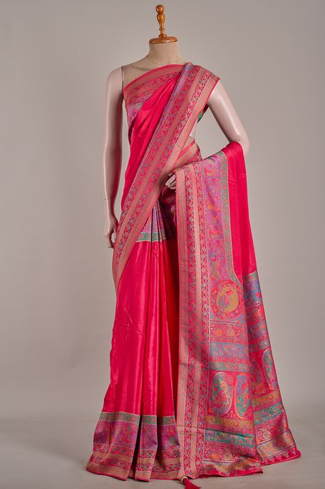 crepe fuschia pink saree with blouse