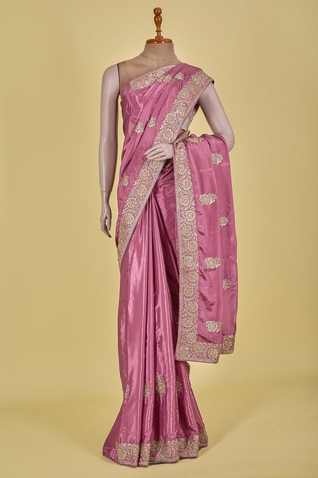 crepe lavender pink saree with blouse
