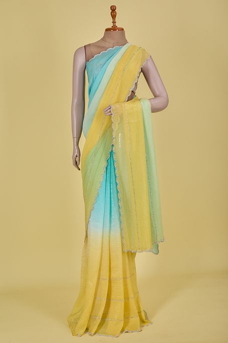 organza tissue light turquoise blue baby yellow saree with blouse