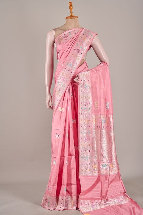 Banarasi silk light lavender pink saree with blouse